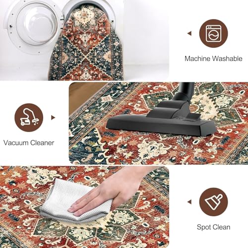 Washable Runner Rug (3 x 8 Feet / Brick Red)
