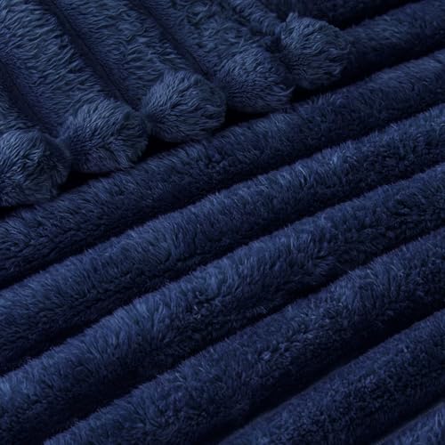 Striped Twin Size Fleece Blanket for Bed (Navy Blue / Twin ( 60x80 IN ))
