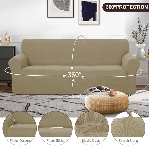 Stretch Couch Cover Slipcover for 3 Cushion Sofa (Sand / Sofa)