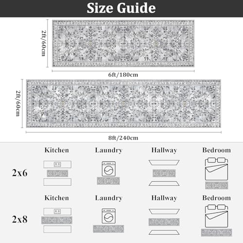 2x8 Washable Hallway Runner Rug Non Slip Floral Carpet (Grey / 2' x 8')