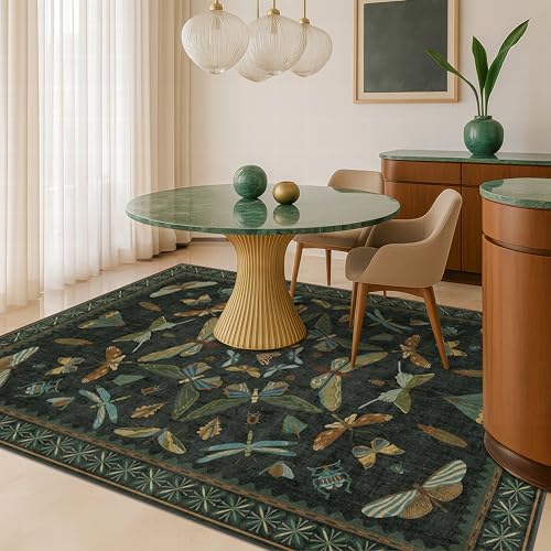 Black and Green Rug 5x8 for Living Room (5' x 8' (Rectangular) / Dark Green)