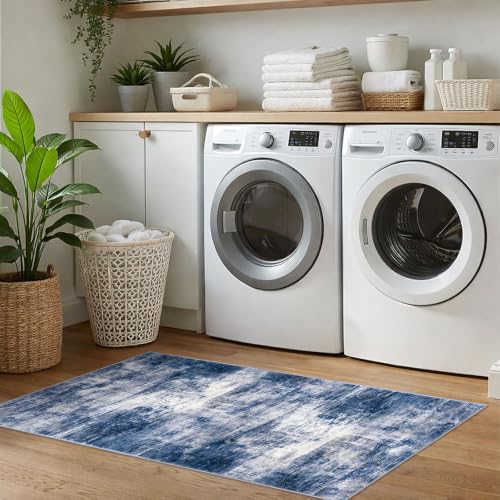 Abstract Runner Rug 2x5 Ft Washable Runners for Hallways (Navy/Grey/White / 2' x 5' (Rectangular))