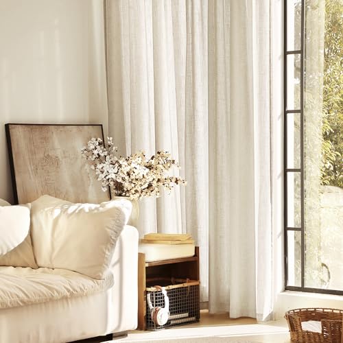 Faux Linen Beige Curtains 102 inches Long for Living Room Rustic Farmhouse Linen Drapes Semi Sheer Burlap Textured Canvas Cloth Curtain Panels Set of 2 Kahki Tan Colored (Linen / 52"W x 102"L (Pack of 2))