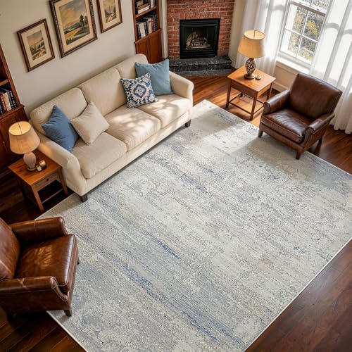 Neutral Washable Rugs 9x12 Area Rugs for Living Room (9' x 12' (Rectangular) / Blue-griege-brown-beige-white)