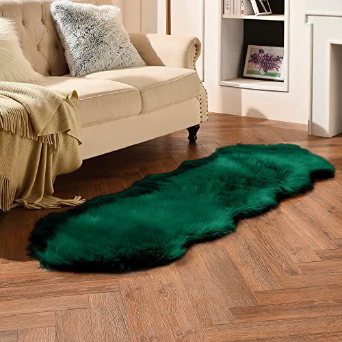 Emerald Green Faux Sheepskin Runner Rugs 2x6 ft (Emerald Green / 2' x 6' (Runner))