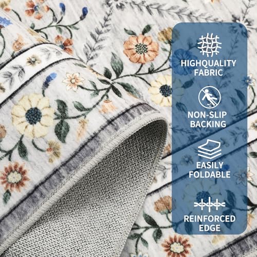Floral Rug 4x6 Rug Machine Washable Area Rug for Living Room (Grey/Beige / 4' x 6' (Rectangular))