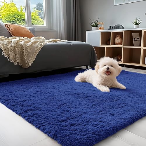 3x5 Machine Washable Small Bedside Rug (3x5 Ft / Navy Blue)