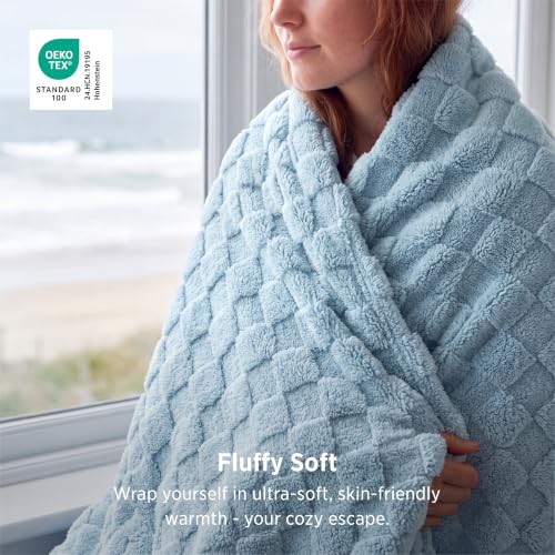 Checkered Soft Cozy Throw Blanket for Couch (Light Blue / Throw (50" X 60"))