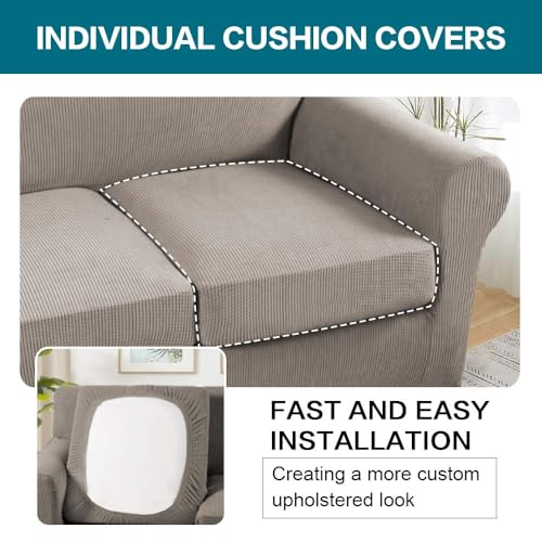 4 Piece Couch Covers for 3 Cushion Couch Sofa Pet Friendly Stretch Couch Cover for Dogs Washable Sofa Covers with Individual Couch Cushion Covers (Sofa (3 Cushion) / Taupe)