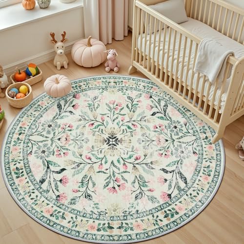 Round Area Rug Living Room (Green/Beige / 4' (Round))