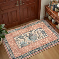 Terracotta Teal 2x3 Door Mat Indoor Rugs for Entryway Provence Small Botanical Grove Cottage core Washable Non (Terracotta / Teal / 2' x 3' (Rectangular))