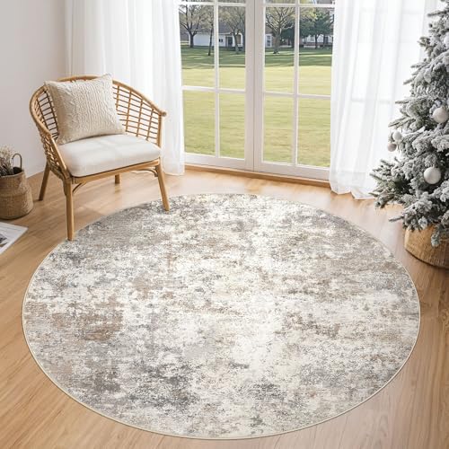 5ft Round Area Rug Living Room Rugs (Brown Grey / 5' (Round))