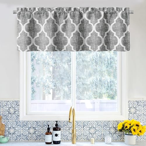 Moroccan Valance Curtains for Kitchen Cafe Grey 52x18 1 Panel (Rod Pocket | Grey / 50"W x 18"L (Pack of 1))