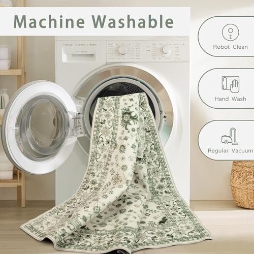 8x10 Washable Area Rugs for Living Room (8' x 10' (Rectangular) / Green-white)