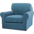 2 Piece Chair Covers Chair Slipcovers for Living Room Armchair Couch Cover Chair Sofa Cover with Individual Cushion Covers Furniture Cover for Chairs Feature Thick Fabric (Armchair (1 Cushion) / Dusty Blue)