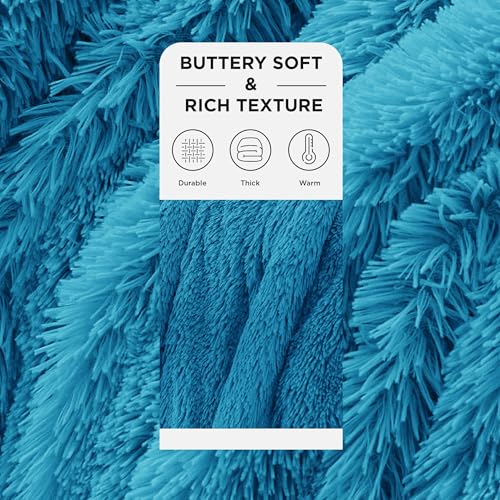 Faux Fur Fluffy Sherpa Blanket Couch Throw Bright Blue 50"x60" (21- Bright Blue / Throw (50" X 60"))