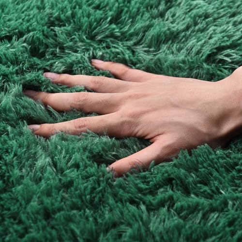 Runner Rugs for Bedroom 2x6 Rug Runners for Hallways Non Slip Soft Shag Bedside Rug (2' x 6' (Rectangular) / Blackish Green)