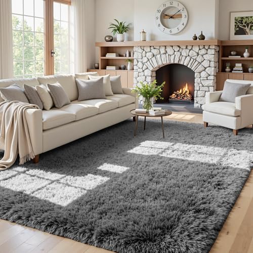 5x8 Fluffy Shag Area Rugs for Living Room Bedroom (Light Gray / 5' x 8' (Rectangular))