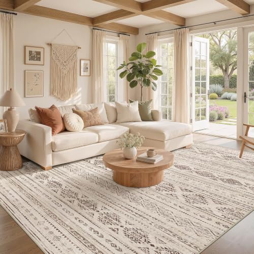 Boho 6x9 Area Rug Living Room Rugs Machine Washable Dark Brown (Boho Dark Brown / 6' X 9' (Rectangular))