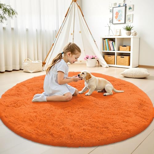 Orange Round Rugs for Bedroom (6 Ft Round / Orange)