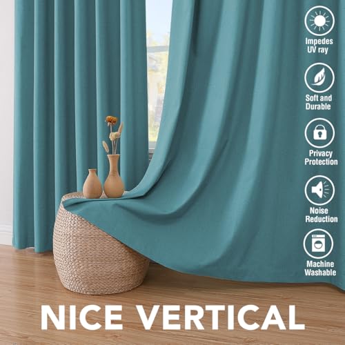100% Blackout Linen Curtains 45" L 2 Panels Teal (Teal / 42"W x 45"L (Pack of 2))