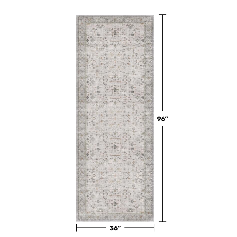 Washable Long Runners for Hallways (3' x 8' (Runner) / Light Gray / Sage)