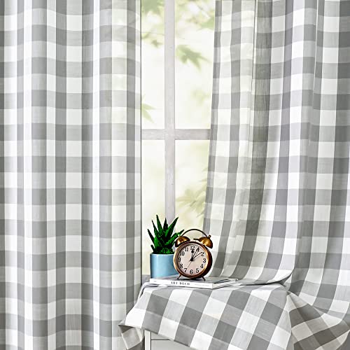 Buffalo Plaid Checkered Grommet Curtains Grey White 84 Inch Length (Gray/White / 40"W x 84"L (Pack of 2))