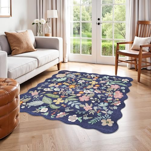 Floral Square Area Rug for Family (5' x 5' (Square) / Purple)
