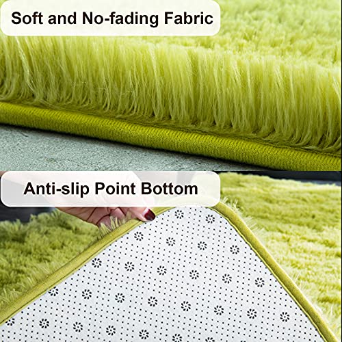 Super Soft Shaggy Rugs Fluffy Carpets (4 ft x 5.9 ft / Green)