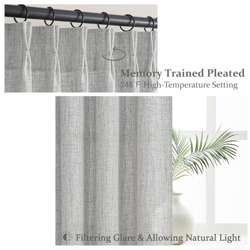 Unique Light Grey Pinch Pleat Thick Natural Linen 86 Inch Office Curtains 2 Panels Set (Light Grey / 40"W x 86"L( Pack of 2))