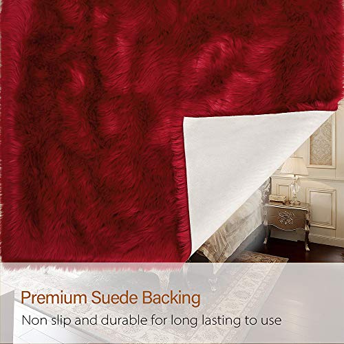 Soft Fluffy Faux Fur Rugs for Bedroom Bedside Rug 3x5 Feet (Red / 3 x 5 Feet (Rectangular))