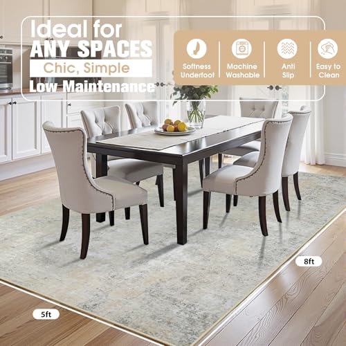 5x8 Area Rugs for Living Room Washable Bedroom Dining Room Beige Grey (Beige/Grey / 5' x 8' (Rectangular))