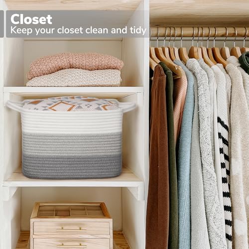 Woven Storage Basket for Shelves (Gradient Grey / 13"L x 10"W x 9"H)