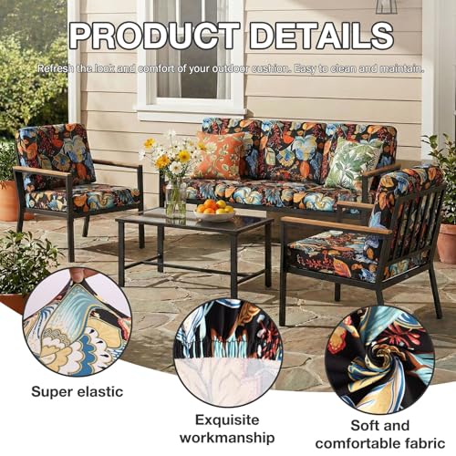 8Pcs Patio Cushion Covers (Floral / 8PCS)