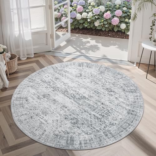 5x5 Grey Round Rug 6ft Circle Living Room Area Rugs Non (Grey / 5' (Round))