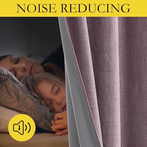 Chaise Mauve Vintage Linen 100% Blackout Curtains for Living Room (52"W x 102"L (Pack of 2) / Chaise Mauve)