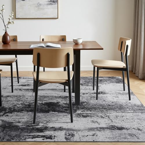 Abstract Area Rug Modern Washable Rug Soft Non Slip Rug Low Pile for Bedroom Living Room Dining Room Slate Grey 4x6 Feet (Slate Grey / 4' x 6' (Rectangular))