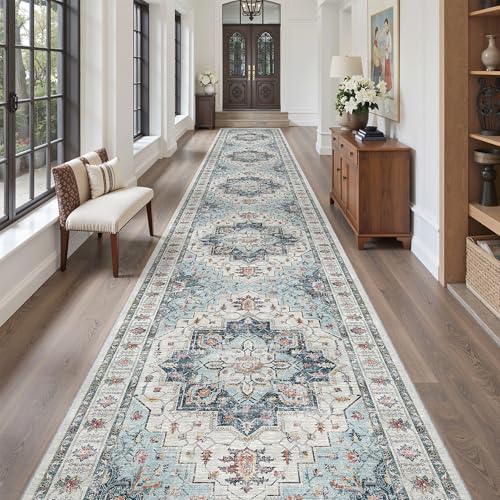 Hallway Runner Rug 3x20 Washable Kitchen Runners 20ft (Blue / 3' x 20' (Runner))