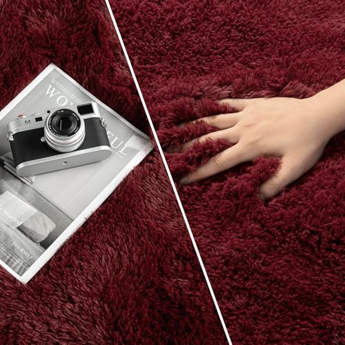 Large Shag Area Rugs 6 x 9 (Burgundy / 6' x 9' (Rectangular))