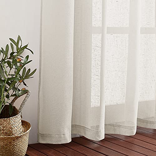 Semi Sheer Curtains Linen Blend Extra Wide for Sliding Glass Door (70"W x 84"L (Pack of 2) / Natural)