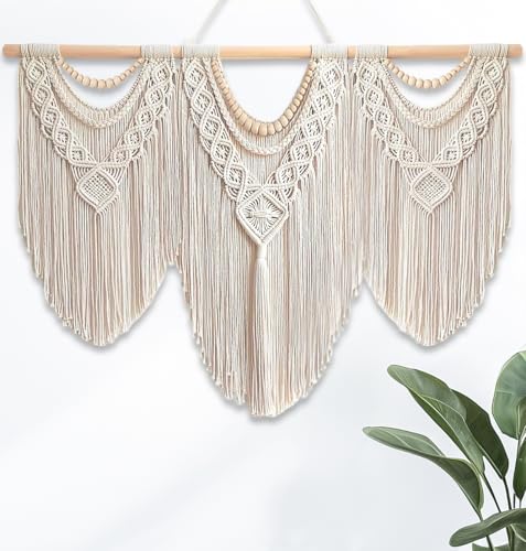 Large Macrame Wall Hanging Handmade Boho Tapestry (Beige)