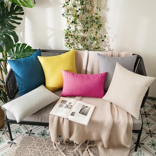 Decorative Outdoor Pillow Covers Lumbar Waterproof 12x20 Hot Pink (20" x 12" (Pack of 2) / Hot Pink)