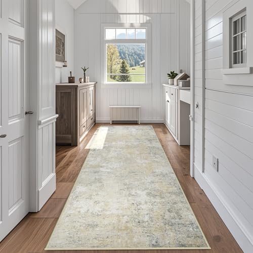 Runner Rugs for Hallways Kitchen 2.6x8 Non Slip Washable Beige Grey (Beige/Grey / 2'6" x 8' (Rectangular))