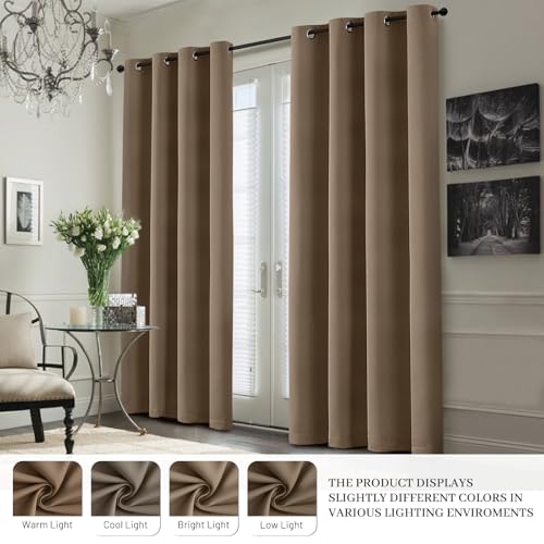 Khaki Blackout Curtains 84 Inches Long for Bedroom 50" Wide 2 Panel (50"W x 84"L (Pack of 2) / Khaki With White Backing)