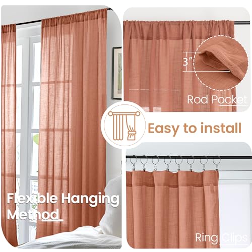 Rust Terracotta Linen Curtains 45 Inch Length (Terracotta / 42"W x 45"L (Pack of 2))