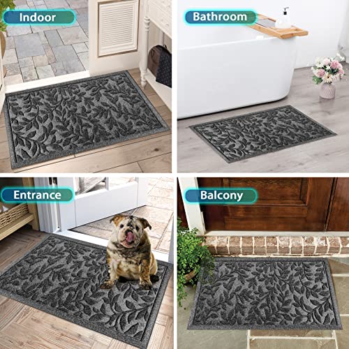 Sturdy Front Entrance Doormats (1'11" x 2'11" (Rectangular) / Leaves Grey)