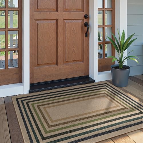 Mid Century Modern Easy Jute Rug (3' x 5' (Rectangular) / Nature/Colorful Border)