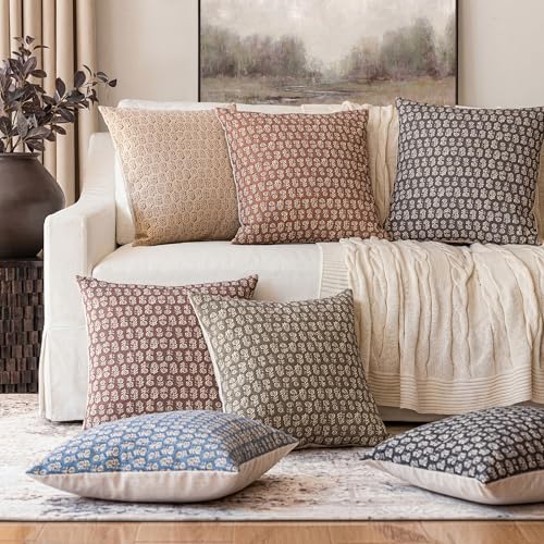 Decorative Floral Print Throw Pillow Covers 22×22 Ivory Beige (22" x 22" (Pack of 2) / Biscotti Beige)