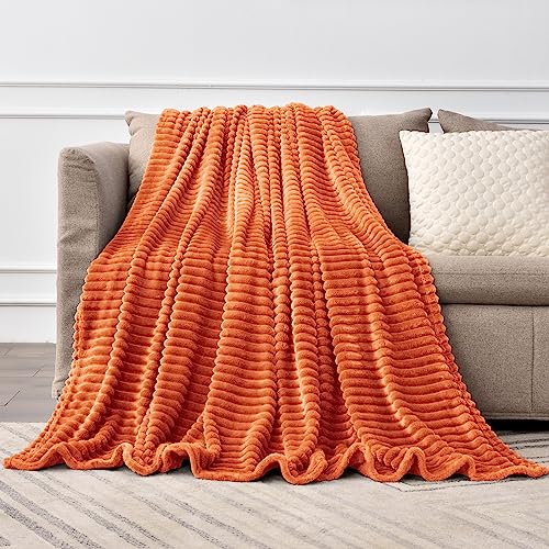 3D Ribbed Burt Orange Fall Throw Blanket for Couch (Burnt Orange / Throw(50"x60"))