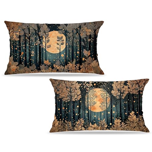 Vintage William Morris Inspired Gold Forest Moon Pillow Covers 20x12 Set of 2 (Forest-black and Gold 34 / 20" x 12" (Pack of 1))